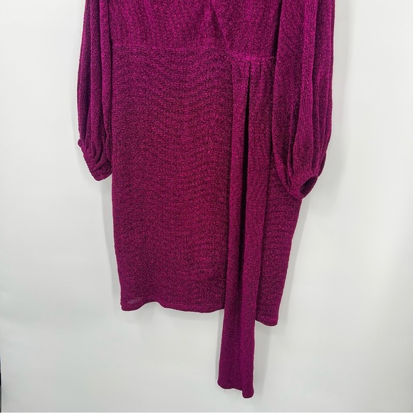 Club London Glitter Plunge Neck Drape Mini Dress Metallic Purple ASOS Bodycon - Picture 11 of 14